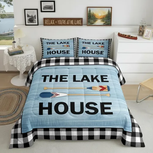 Miniatura 42 de Lake House - Juego de edredón tamaño individual, juego de ropa de cama rústica de granja vieja de 2 piezas para niños, adolescentes y adultos