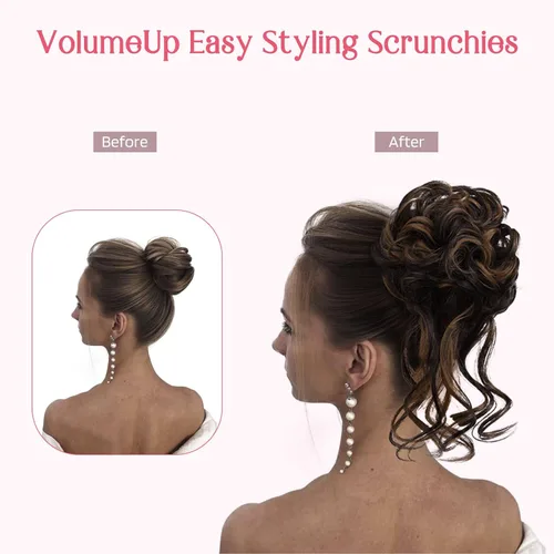 Miniatura 3 de HOOJIH 2 unidades de extensiones de cabello estilo moño despeinado, con cabello ondulado y rizado, para peinados de cola de caballo, color negro