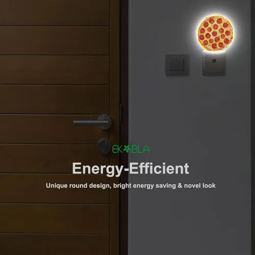 Miniatura 6 de EKOBLA Luz nocturna enchufable para pizza, patrón de comida de queso y salchichas, luz nocturna LED con sensor automático para habitación