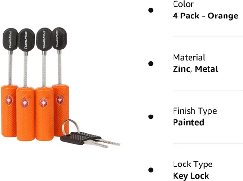 Miniatura 8 de Paquete de 4 cerraduras de equipaje aprobadas por la TSA con llaves para viajes, mini candado flexible ultra seguro y material de aleación de zinc