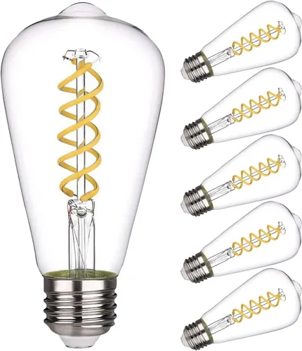 Bombilla LED Edison ST19 (ST58), vintage, paquete de 6, blanco natural 4000 K, bombilla de filamento LED espiral flexible antiguo, regulable, 600