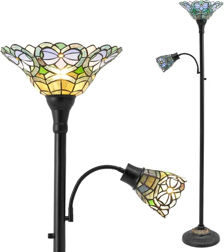 Miniatura 12 de Luvkczc Lámpara de pie victoriana, elegante lámpara de pie de 70 pulgadas con pantalla de cristal de alabastro, poste de metal y base pesada