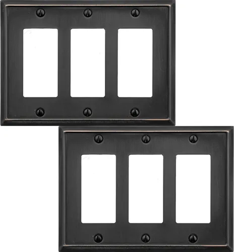 Miniatura 12 de OKAWYC Cubierta de Interruptor de Luz de Palanca Individual Aria Placa de Pared Metálica, Paquete de 4 Bronce Envejecido 1 Gang, Cubierta