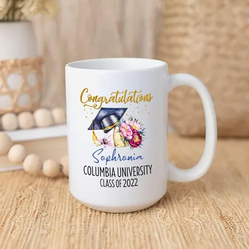 Miniatura 4 de Taza de café blanca personalizada para graduación, con texto en inglés "Behind You All Your Memories Before You All Your Dreams", taza de café de 11