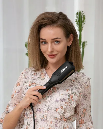 Miniatura 7 de DSHOW Plancha para el cabello para mujeres y niñas, alisador de pelo con 4 placas intercambiables de titanio y cerámica Negro