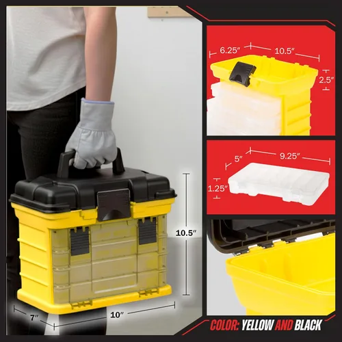 Miniatura 6 de Caja de herramientas Stalwart línea que cuenta con estantes, para piezas y artesanías, con 4 organizadores Amarillo