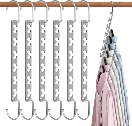 Perchas de ahorro de espacio para ropa, paquete de 6 perchas de metal resistentes, organizador de armario, colgador mágico en cascada, organizadores
