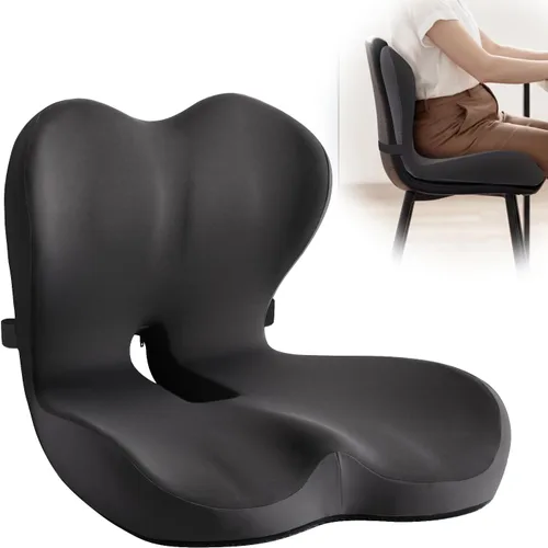 Miniatura 9 de Cojín para silla de oficina para aliviar el coxis y el dolor de espalda baja, cojines de asiento para sillas de oficina con espuma cómoda y respaldo
