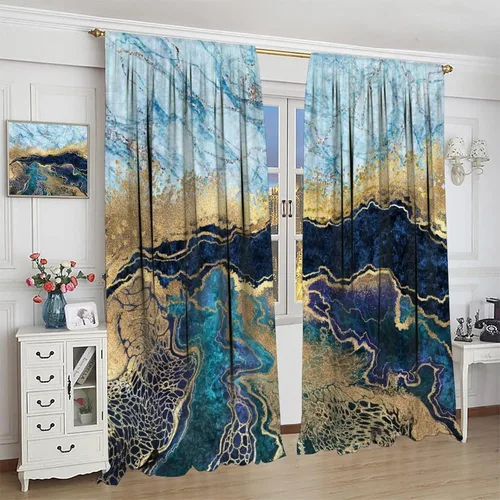 Miniatura 2 de Cortinas opacas con diseño de mármol blanco y dorado, para el Día del Padre, cortinas opacas para dormitorio, sala de estar, juego de 2 paneles, 52
