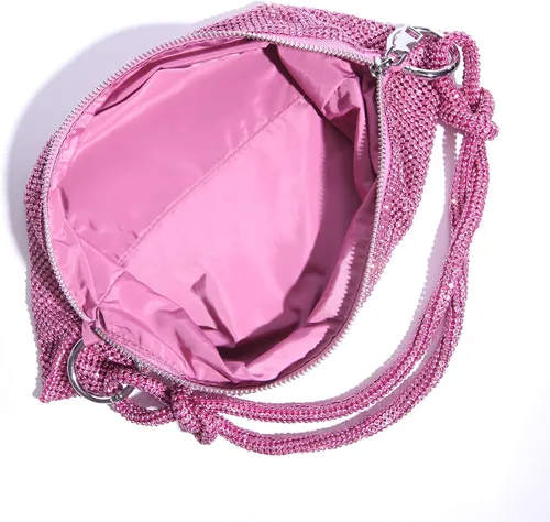 Miniatura 5 de Bolso de mano plateado brillante con diamantes de imitación, bolso de mano plateado para mujer