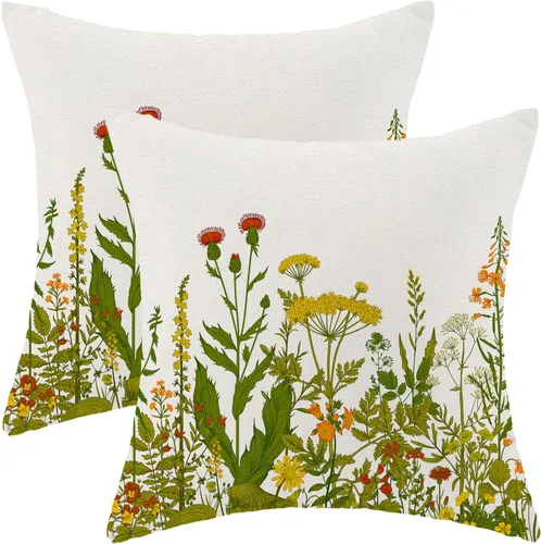 Miniatura 26 de AEIOAE Fundas de Almohada de Primavera 12x20 Pulgadas Juego de 2, Fundas de Almohadas Decorativas de Flores Silvestres y Plantas Verde Salvia