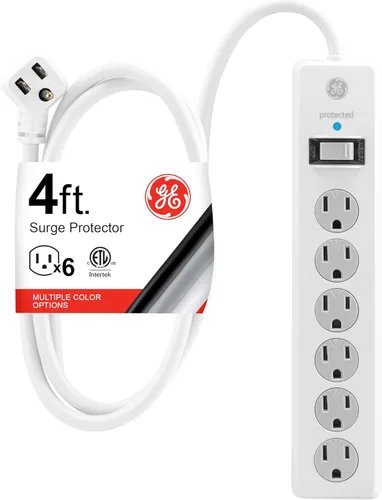 Miniatura 10 de GE - Barra multicontacto con protector de sobretensión, cable de extensión de 2.4 m, 6 tomas, 800 joules, clavija plana, cubiertas de seguridad