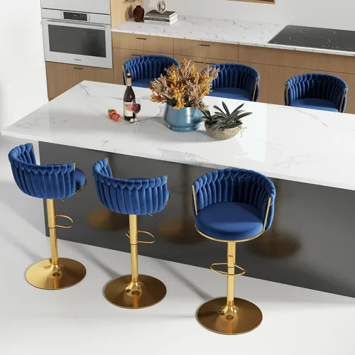 Miniatura 40 de ABET Taburete de Bar Dorado 1UN, Taburetes Giratorios de Terciopelo, Taburetes de Altura Ajustable con Respaldo Tejido, Taburetes de Cocina Modernos