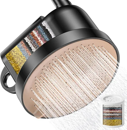 Miniatura 15 de Cabezal de ducha filtrado certificado NSF, cabezal de ducha de lluvia de alta presión con filtro para suavizador de agua dura, fácil de instalar