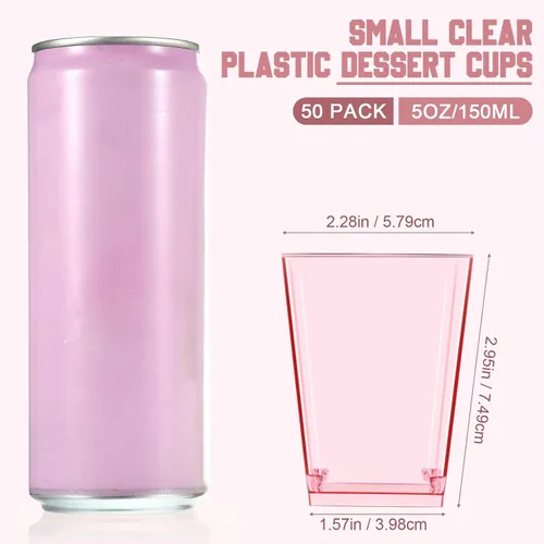 Miniatura 4 de Mifoci 50 tazas de plástico de 5 onzas para postre de color rosa para fiestas, mini tazones cuadrados desechables para postre, cuencos de parfait
