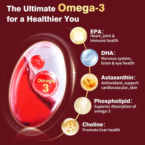 Miniatura 5 de Aceite de krill de 1200 mg, suplemento omega 3 de aceite de krill antártico con EPA, DHA, astaxantina y fosfolípidos para la salud del corazón