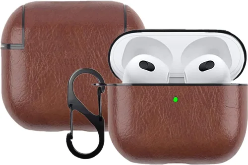 Miniatura 9 de Funda de cuero compatible con AirPods de 3ª generación, totalmente envuelto, portátil, a prueba de golpes, llavero para Apple 3, carga para mujeres