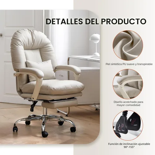 Miniatura 5 de EMIAH Silla de Oficina Ergonómica con Reposapiés Silla Entrecruzada con Ruedas Silla Ejecutiva de Oficina Reclinable Respaldo Medio Cuero PU Sillas