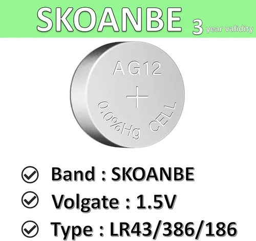 Miniatura 3 de SKOANBE Paquete de 10 pilas de botón LR43 386 AG12 301 186 1.5V