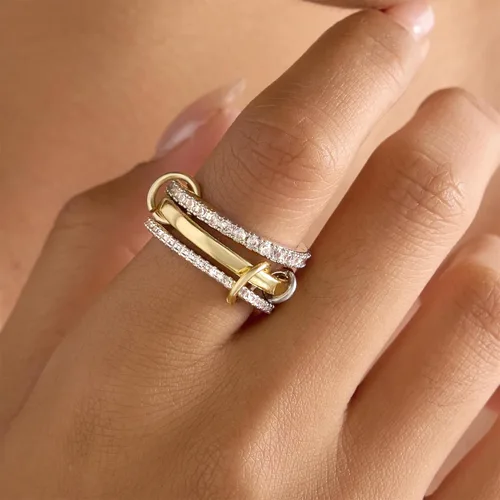 Miniatura 7 de Anillos apilables para mujer, chapados en oro de 18 quilates, juego de 3 anillos con circonita cúbica, juego de anillos plateados y dorados