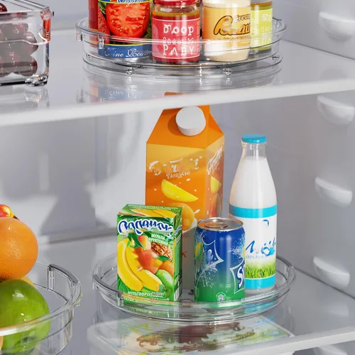 Miniatura 2 de LAMU Paquete de 2 Organizadores Giratorios Transparentes Lazy Susan para Gabinete, 10.6'' 9.25'' Organizador de Condimentos para Refrigerador