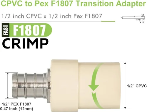 Miniatura 2 de Paquete de 2 adaptadores de transición de CPVC de 1/2 pulgada Pex x 1/2 pulgadas, accesorios PEX de latón resistente para conexión de tubería PEX-B
