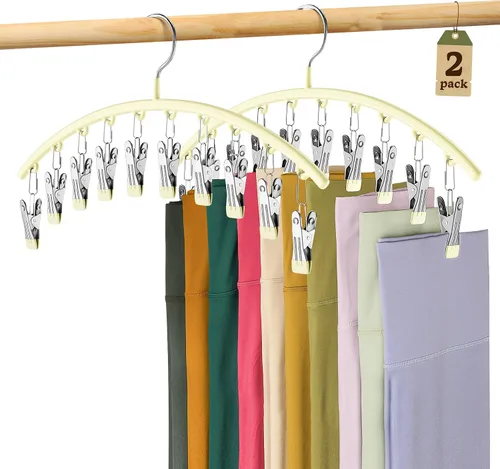 Miniatura 14 de Organizador de leggings para armario, colgador de metal para pantalones de yoga con revestimiento de goma, paquete de 2 con 10 clips para 20 Morado
