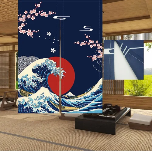 Miniatura 31 de LIGICKY Cortinas Noren estilo japonés para puerta, gruesas, largas, impresas, tapices colgantes para decoración del hogar, 33.5 x 47.2 pulgadas