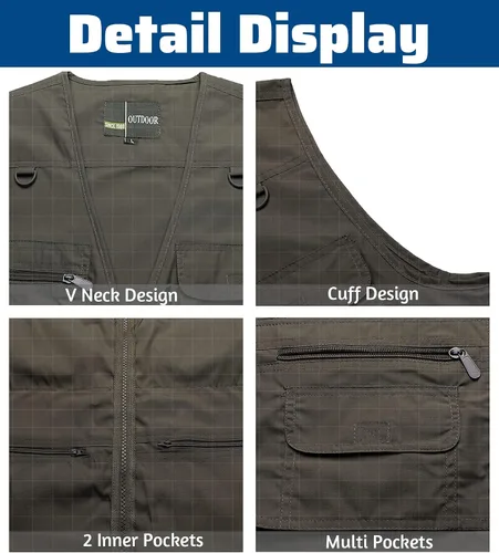Miniatura 4 de Chaleco de pesca para hombre, de secado rápido, con bolsillos, transpirable, para fotografía, para exteriores, sin mangas