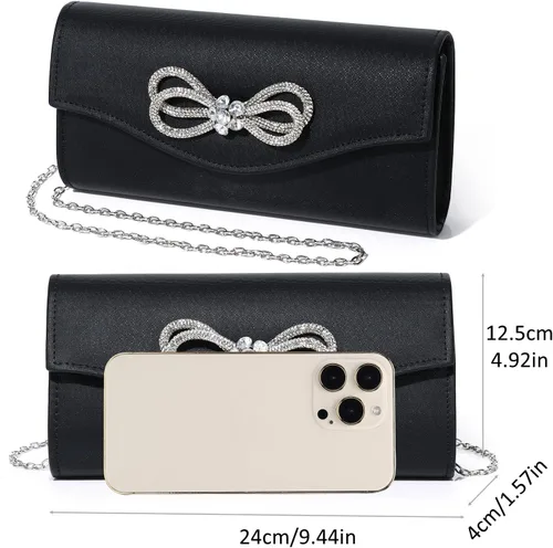 Miniatura 4 de Bolso de noche para mujer, con lazo de cristal brillante, con solapa, bolso de mano para mujer, boda, fiesta, baile de graduación