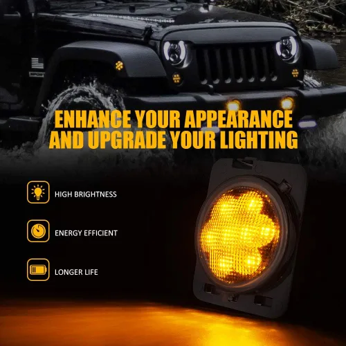 Miniatura 2 de Xprite Conjunto de Luz Marcadora Lateral LED Ámbar Amarilla para Guardabarros Delantero con Lente Ahumada Compatible con Jeep Wrangler JK 2007 2008