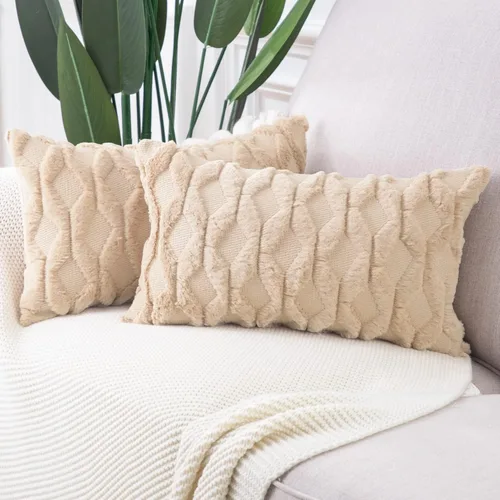 Miniatura 14 de MADIZZ Juego de 2 fundas de almohada decorativas de terciopelo de lana corta de poliéster suave de 22 x 22 pulgadas, fundas de cojín cuadradas beige