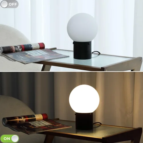 Miniatura 5 de Somniferous Lámpara pequeña de mesa para mesita de noche con pantalla de globo de vidrio esmerilado, lámpara de mesita de noche de estilo moderno