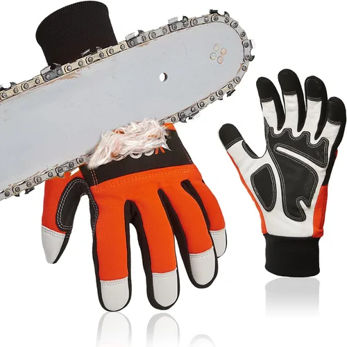 Miniatura 9 de Vgo... 1 Par de Guantes de Motosierra, Protección de Motosierra de 12 Capas en el Dorso de la Mano Izquierda, Guantes de Trabajo de Cuero de Cabra