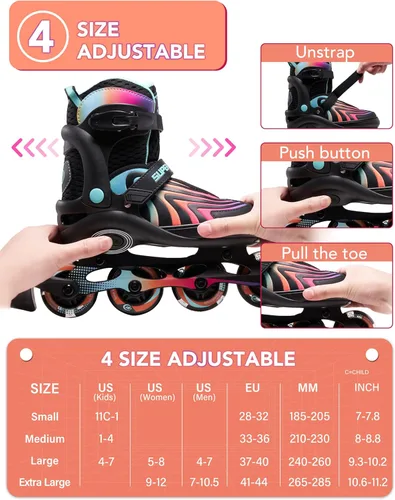 Miniatura 5 de SUPER YOUNGSTER Patines en línea para niñas, niños y niños de 4 a 12 años, patines ajustables con luces para jóvenes y adolescentes de 8 a 12 años