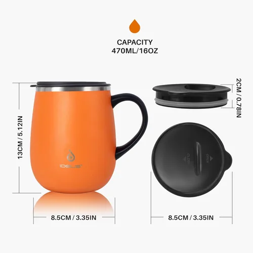 Miniatura 5 de Ideus Taza de café aislada de 16 onzas con asa y tapa, taza de café térmica al vacío de acero inoxidable de doble pared, taza de café de viaje