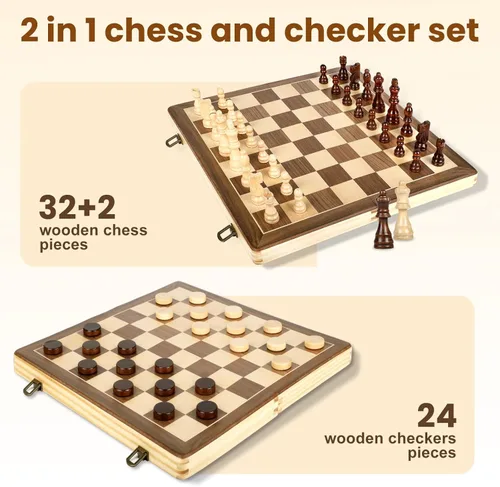 Miniatura 4 de LEAP Juego de ajedrez magnético de madera de 15.5 pulgadas, tablero de ajedrez plegable de 3 pulgadas, piezas de ajedrez de altura King de 3