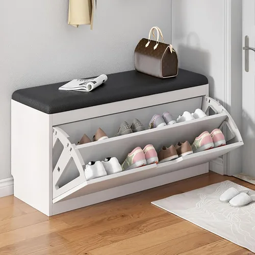 Miniatura 11 de Banco de zapatos, banco con almacenamiento de zapatos, banco de entrada superior con cojín extraíble, zapatero de madera con cajón de almacenamiento