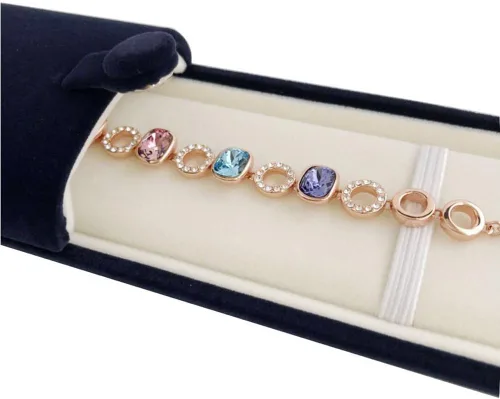 Miniatura 3 de Caja de regalo de joyería de alta calidad para pulsera, collar, terciopelo azul marino, regalo moderno y elegante de galería (joyería no incluida)