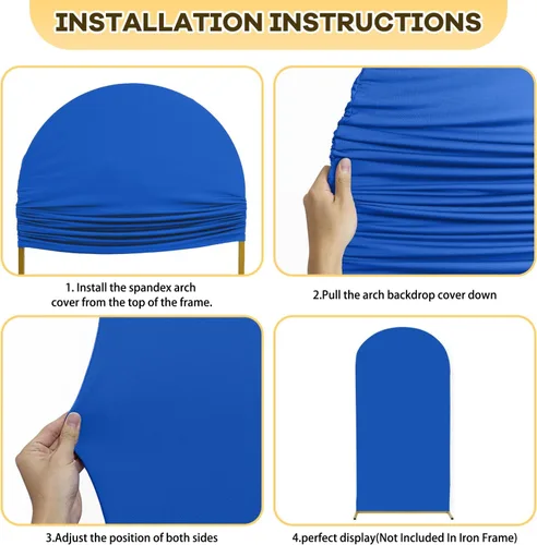 Miniatura 4 de Fundas de arco azul para telón de fondo elástico para arco de boda de 6.6 pies, cubierta de fondo ajustable de elastano cubierta de soporte de arco