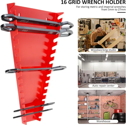Miniatura 5 de Organizador de llaves magnéticas, soporte de plástico para herramientas, llaves de garaje estándar para llaves de 0.197 in a 1.063 in, bandeja