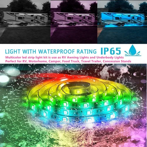 Miniatura 4 de Luces para toldo de autocaravana, kit de luces LED subterráneas de 40 pies, 12 V, luces de neón multicolor para exteriores para cámper, autocaravana