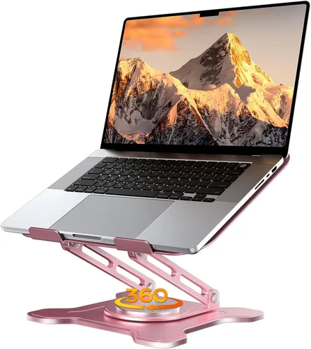 Miniatura 10 de JCZT Soporte ajustable para computadora portátil, base giratoria de 360°, soporte ergonómico para computadora, elevador plegable para oficina y Negro