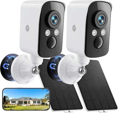 Miniatura 10 de Cámara de seguridad inalámbrica para exteriores con vista 360°, sin suscripción, almacenamiento en la nube/SD gratuito de 7 días, panorámica, Blanco
