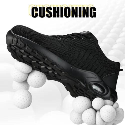 Miniatura 4 de GLANOUDUN Zapatos de punta de acero para hombre, ligeros, con amortiguación de aire, zapatos de trabajo de seguridad indestructibles, zapatos