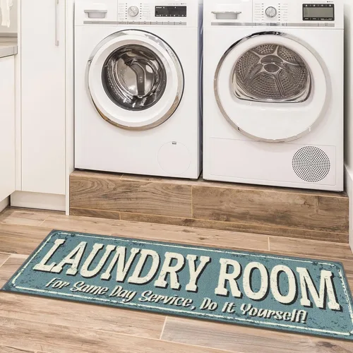 Alfombra lavable a máquina con diseño de texto antideslizante con parte trasera de goma, 2 x 5, para lavandería, para baño, lavadero, 20 x 59
