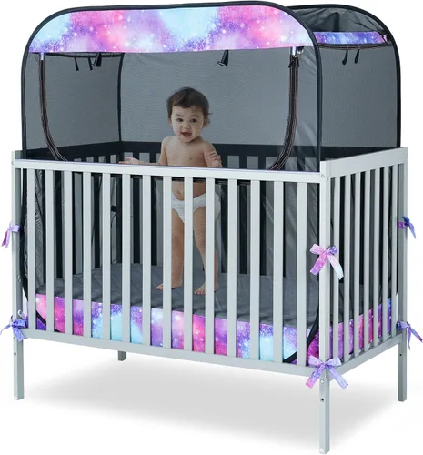 Miniatura 9 de Porayhut Tienda de campaña portátil de malla de seguridad para cuna de bebé, mosquitera desplegable, cubierta de malla transparente para bebés