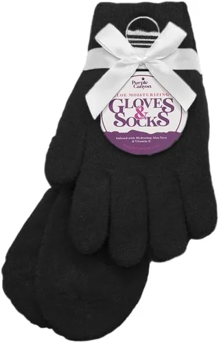 Conjunto de calcetines y guantes hidratantes de Purple Canyon | Calcetines y guantes negros y esponjosos con aloe y vitamina E para mujer | Regalos