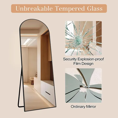 Miniatura 6 de GlasFlength Espejo arqueado hasta el suelo con soporte, marco de aleación de aluminio fino, espejo de cuerpo completo de 64 x 21 pulgadas