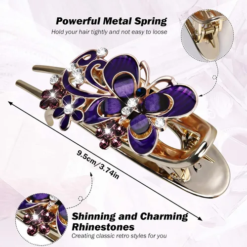 Miniatura 5 de Pinza de pelo trenzada con piedra de cristal brillante, pasador de pelo de gran tamaño con diamantes de imitación, accesorio de mariposa